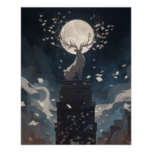 Moonlight Tree Bloom on City Tower Poster