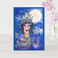 Moonlight Viking Queen Feline Familiar Blank Card