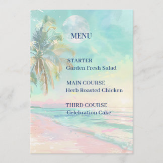 Moonlight Watercolor Beach Wedding Menu