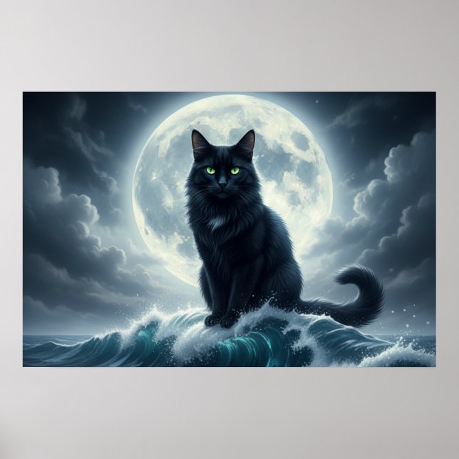 Moonlight Wave & Black Cat Poster (Front)
