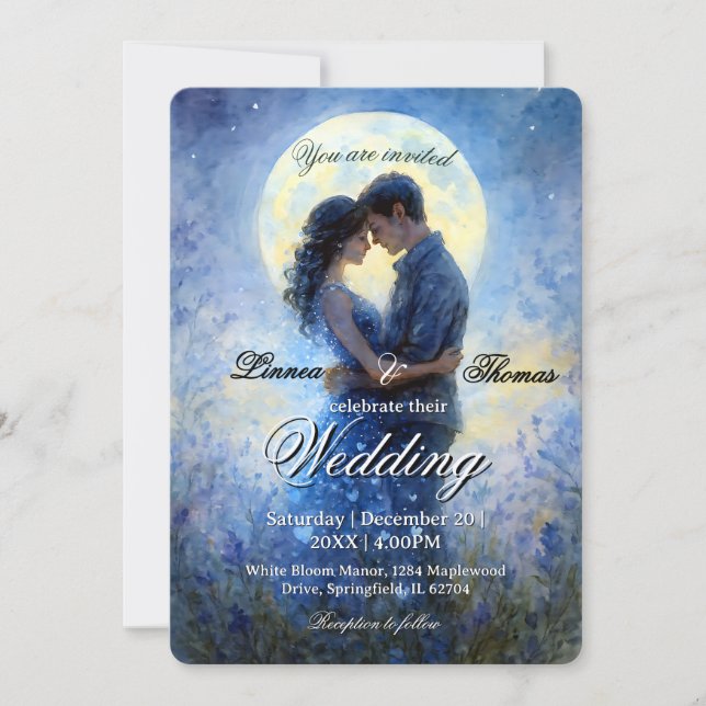 Moonlight Wedding Celestial Love Night Sky Theme Invitation (Front)
