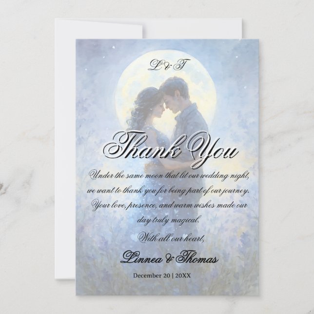Moonlight Wedding Celestial Love Night Sky Theme Thank You Card (Front)