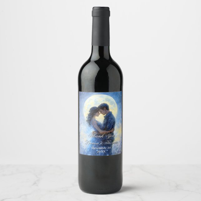 Moonlight Wedding Celestial Love Night Sky Theme Wine Label (Front)
