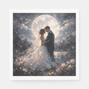 Moonlight Wedding Couple Romantic Paper Napkins