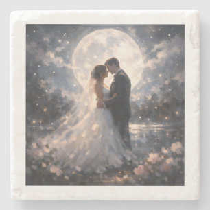 Moonlight Wedding Couple Romantic Stone Coaster