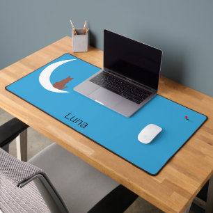 Moonlight Whiskers Minimalist Cat & Moon Desk Mat