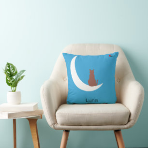 "Moonlight Whiskers" Minimalist Cat Silhouette on Cushion