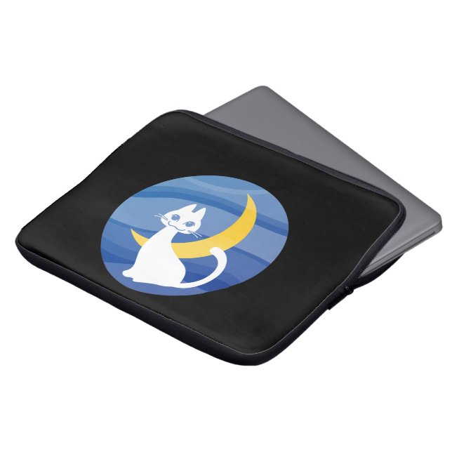 Moonlight white cat laptop sleeve (Front Top)