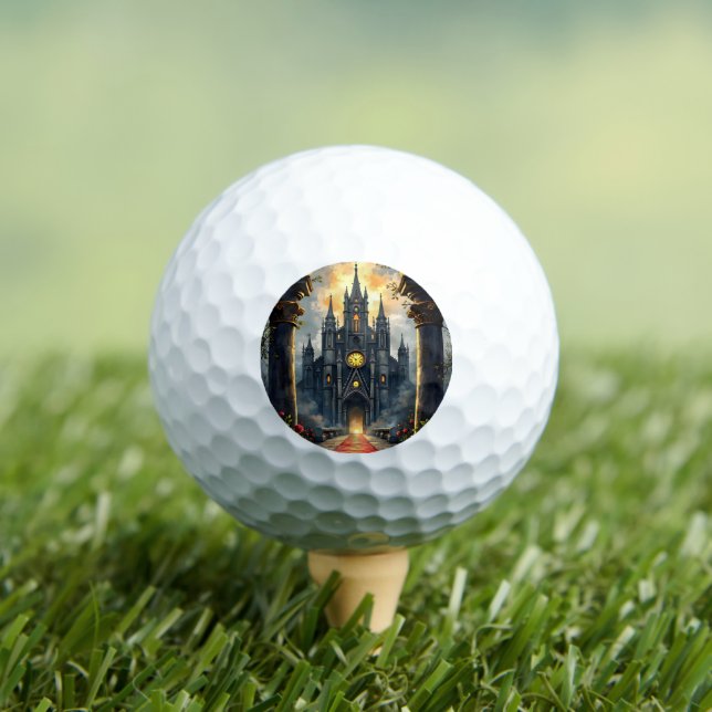 Moonlit Aisle of Eternal Vows –Gothic Wedding Gate Golf Balls (Insitu Tee)