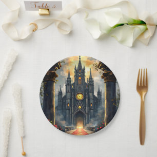 Moonlit Aisle of Eternal Vows –Gothic Wedding Gate Paper Plate
