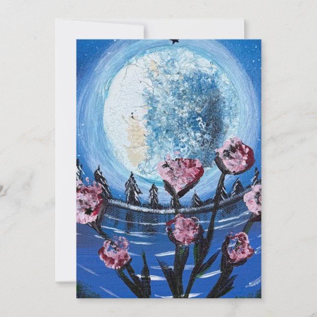Moonlit and flowers- handmade artwork  invitation (Front)