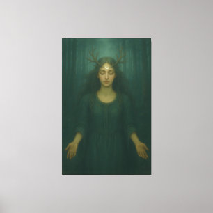 Moonlit Antler Priestess II – Forest Mystic Goddes Canvas Print