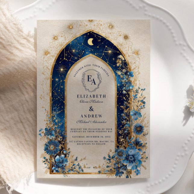 Moonlit Arch in Midnight Blue Wedding Invitation (Creator Uploaded)