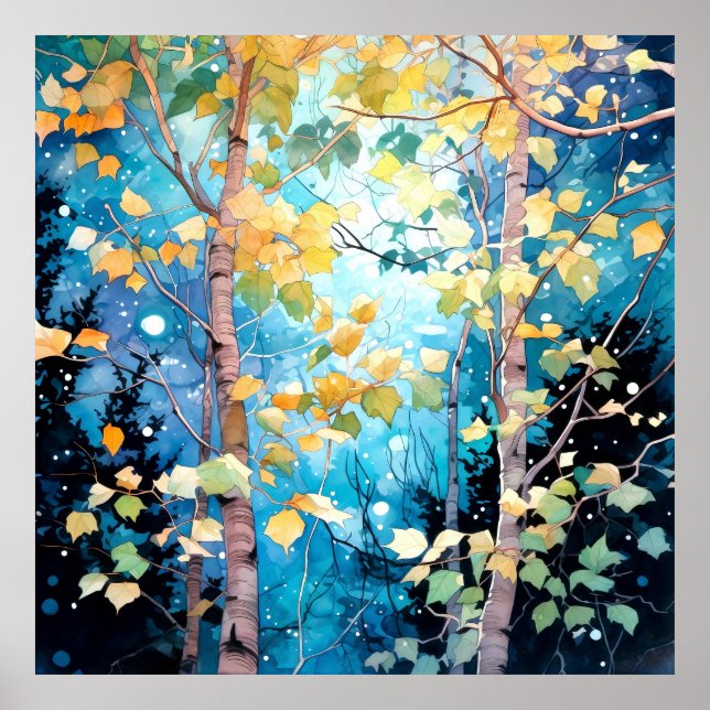 Moonlit Autumn Forest Art Poster (Front)