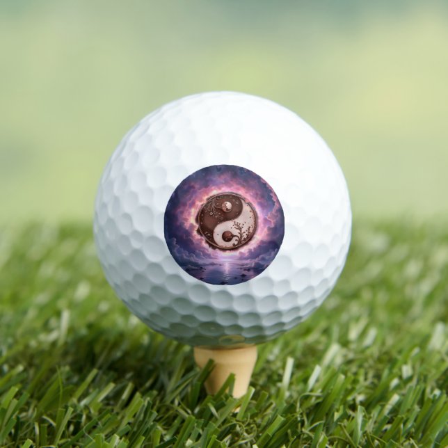 Moonlit Balance – Yin Yang of Eternal Light.  Golf Balls (Insitu Tee)