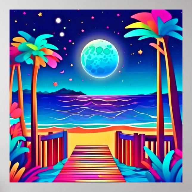 Moonlit Beach Colours  Poster (Front)