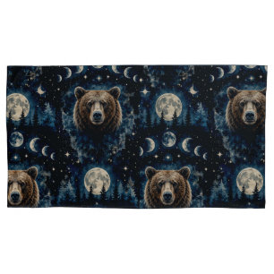 Moonlit Bear Watercolor Pattern Celestial Forest Pillowcase