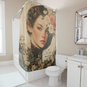 Moonlit Beauty - Woman with Flower and Full Moon Shower Curtain