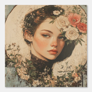 Moonlit Beauty - Woman with Flower and Full Moon Wallpaper