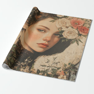 Moonlit Beauty - Woman with Flower and Full Moon Wrapping Paper