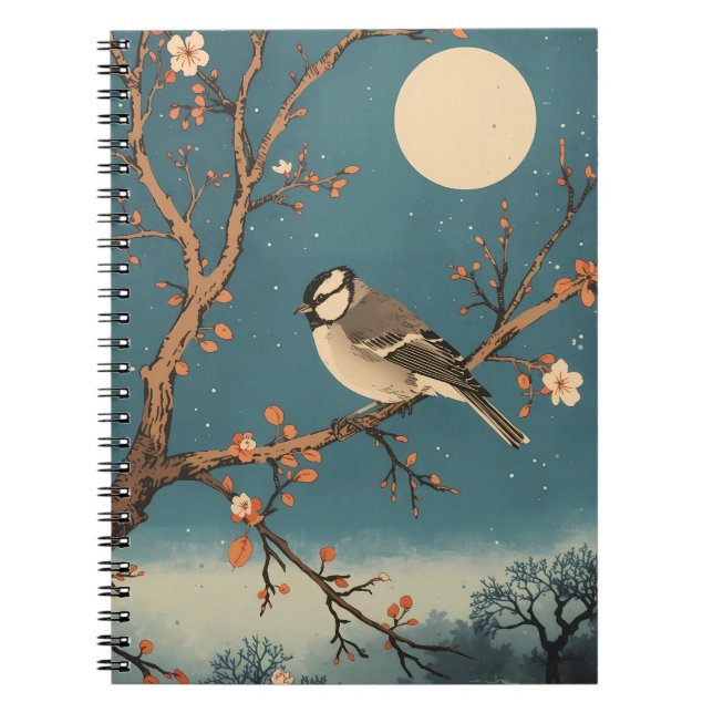 Moonlit Bird on Blossoming Branch Notebook (Front)