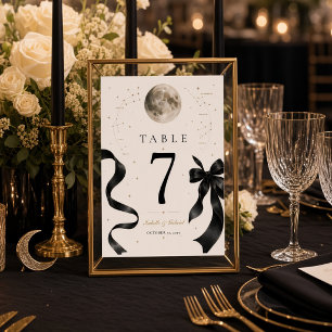 Moonlit Black Bow Celestial Wedding Table Number