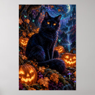 Moonlit Black Cat Halloween Poster