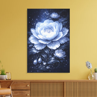 Moonlit Bloom – Luminous Blue Floral Wall Art
