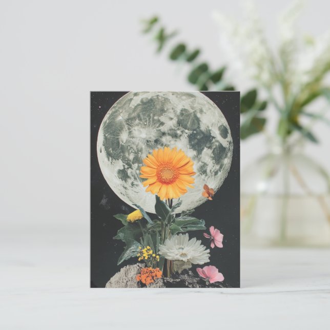 Moonlit Blooms Over Rustic Charm (2) Postcard (Standing Front)