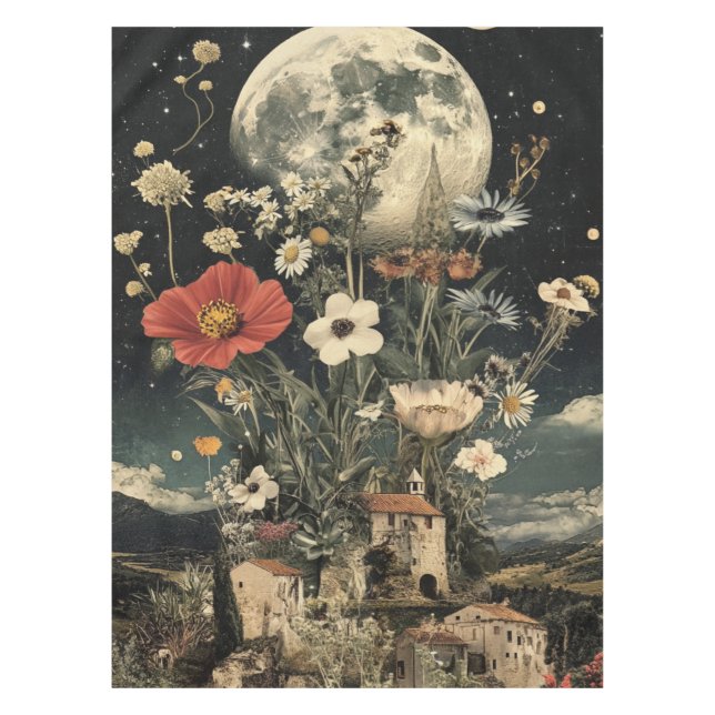 Moonlit Blooms Over Rustic Charm Tablecloth (Front)