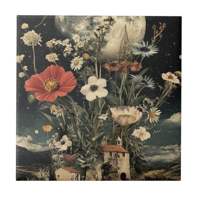 Moonlit Blooms Over Rustic Charm Tile (Front)