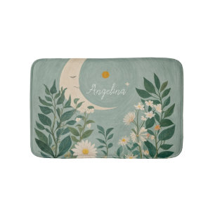 Moonlit Blooms: Pastel Floral and Crescent Moon Bath Mat