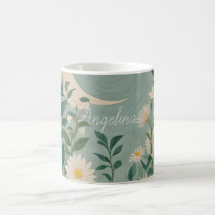 Moonlit Blooms: Pastel Floral and Crescent Moon Coffee Mug
