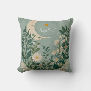 Moonlit Blooms: Pastel Floral and Crescent Moon Cushion