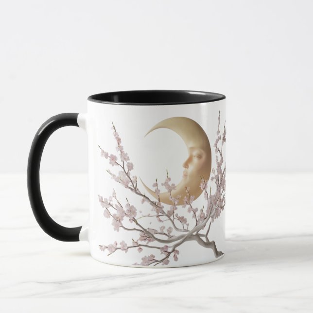 Moonlit Blossoms – Elegant Crescent Moon & Cherry  Mug (Left)