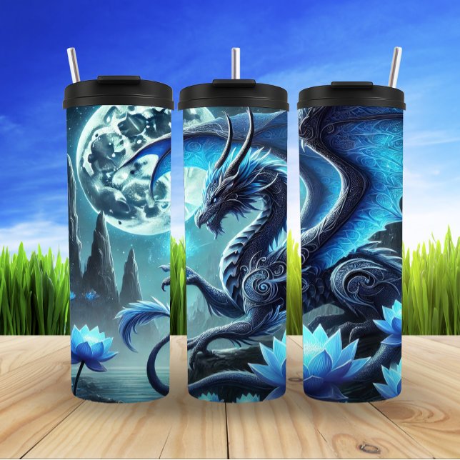 Moonlit Blue Dragon Realm Thermal Tumbler (Creator Uploaded)