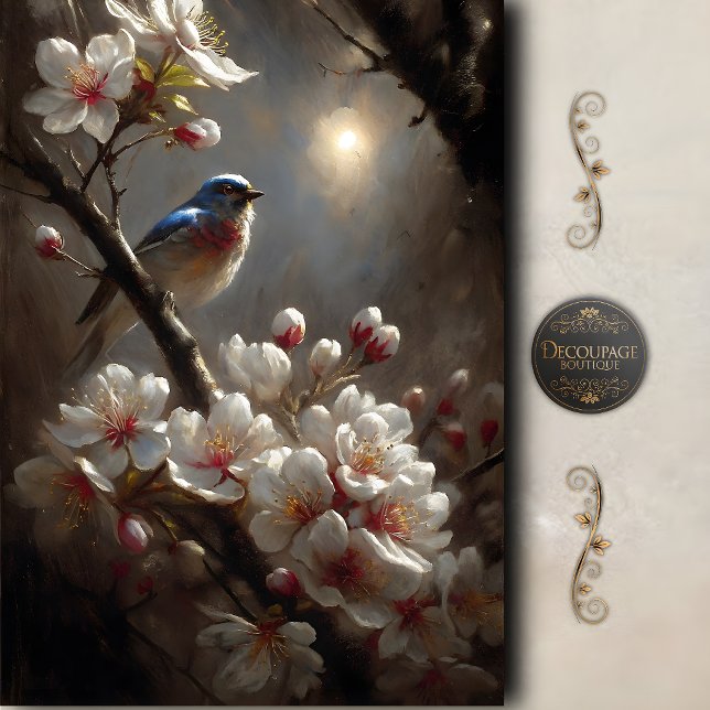 Moonlit Bluebird Blossom Decoupage Tissue Paper (Moonlit Bluebird Blossom Decoupage Tissue Paper)