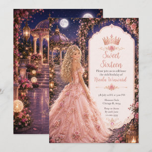 Moonlit Blush Pink Garden Sweet Sixteen Invitation