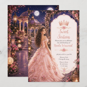 Moonlit Blush Pink Garden Sweet Sixteen Invitation