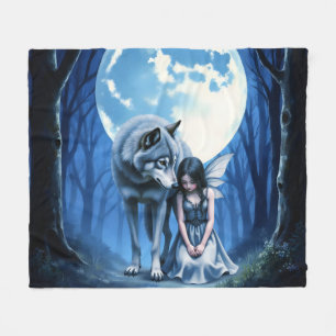 Moonlit Bond – The Wolf and the Gothic Fairy. Fleece Blanket