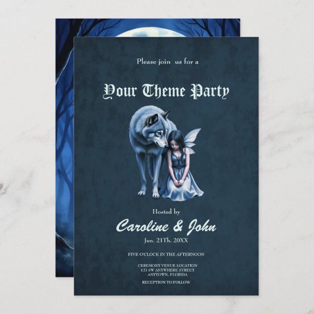 Moonlit Bond – The Wolf and the Gothic Fairy.   Invitation (Front/Back)