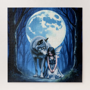 Moonlit Bond – The Wolf and the Gothic Fairy.   Jigsaw Puzzle