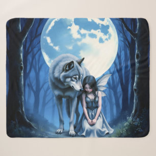 Moonlit Bond – The Wolf and the Gothic Fairy. Sherpa Blanket
