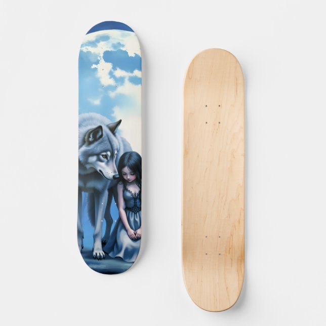 Moonlit Bond – The Wolf and the Gothic Fairy.   Skateboard (Front)