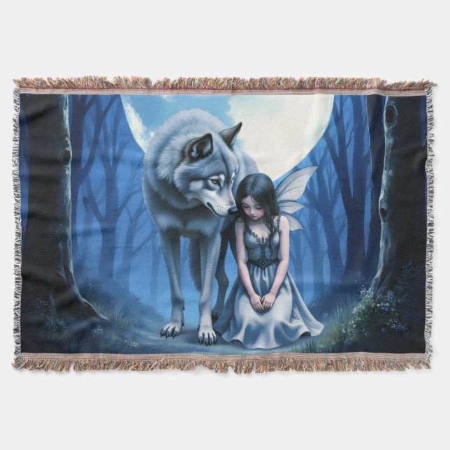 Moonlit Bond – The Wolf and the Gothic Fairy.   Throw Blanket (Front)