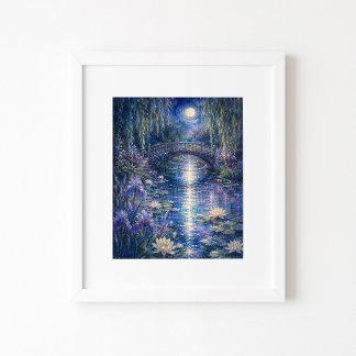 Moonlit Bridge Watercolor Art Print