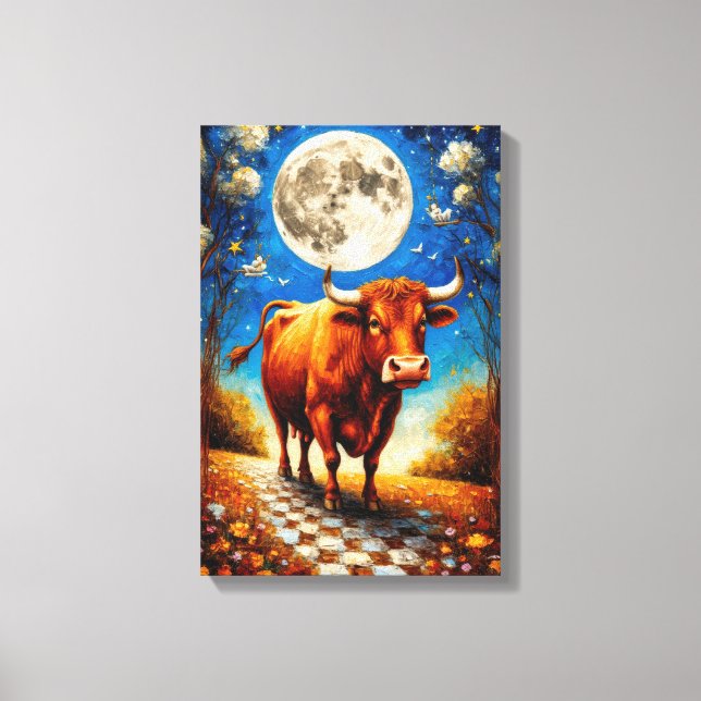 Moonlit Bull Fantasy Art for Dreamy Interiors Canvas Print (Front)