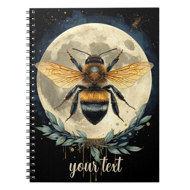 Moonlit Bumblebee Watercolor Art | Celestial Bee a Notebook (Front)