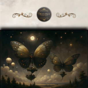 Moonlit Butterfly Airship Decoupage Tissue Paper