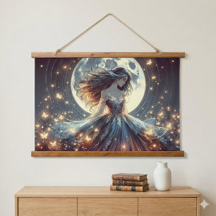 Moonlit Butterfly Enchantress Fantasy Hanging Tapestry